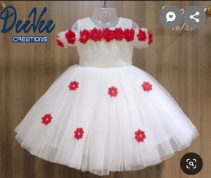 Girls Fancy Red White Net Frock