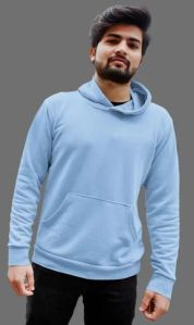 Mens Baby Blue Plain Fleece Hoodies