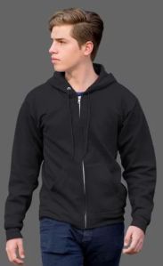 Mens Black Plain Fleece Zip Hoodie