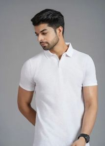 Mens Cotton White Polo T-Shirt