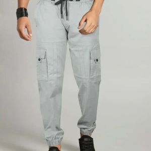 Mens Light Grey Cotton Cargo Pant