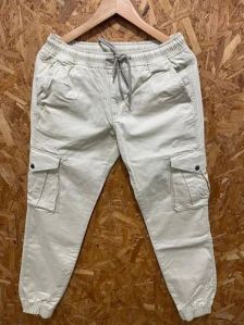 Mens Off White Cotton Cargo Pant