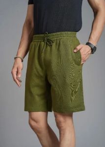 Mens Olive Green Cotton Shorts