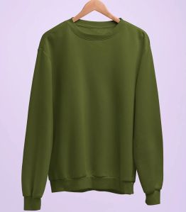 Mens Olive Green Plain Fleece Sweatshirt