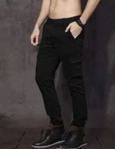 Mens Six Pocket Black Cotton Cargo Pant