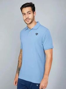 Mens Sky Blue Polyester Polo T-Shirt