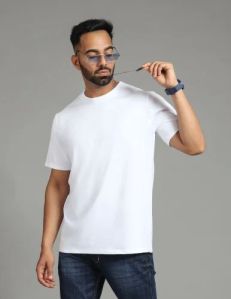 Mens White Round Neck Cotton T-Shirt