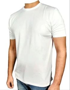 Mens White Round Neck Sarina Plain Polyester T-Shirt