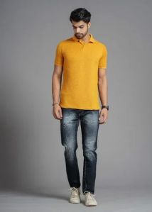 Mens Yellow Cotton Polo T-Shirt