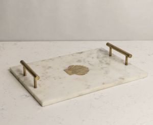 Banswara white Marble Brass Inlay Tray