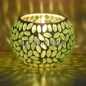 Glass Mosaic Round Votive Candle Holder