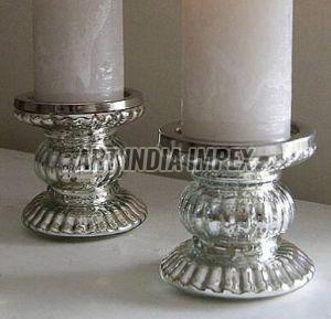 Mercury Glass Pillar Candle Holder Set