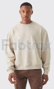 Mens Plain Oversized Cream Cotton Fleece Sweatshirt