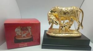 Gold Plated Cow & Calf Statue