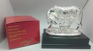 Silver Plated Cow & Calf Statue