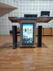 display podium with 32 inch front screen