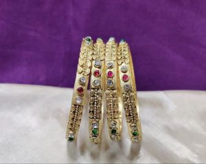 Casual Wear Women Brass Golden Engraved Bangles
