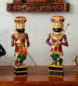 Handpainted Chowkidaar Wood Figurine Set