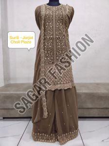 Ladies Brown Sharara Suit with Dupatta