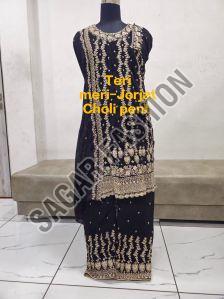 Ladies Dark Blue Palazzo Suit with Dupatta