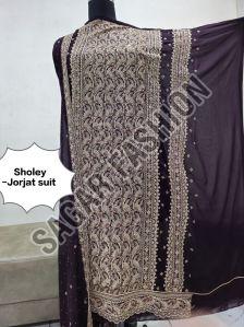 Ladies Dark Purple Unstitched Sharara Suit with Dupatta