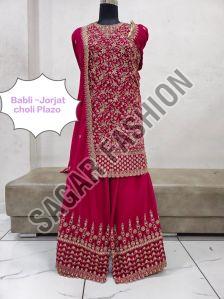 Ladies Rani Pink Heavy Work Sharara Suit with Dupatta