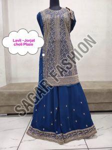 Ladies Royal Blue Sharara Suit with Dupatta