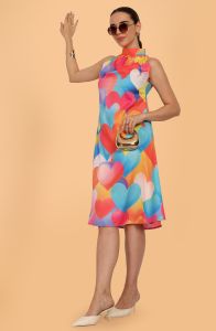 Ladies Colorful Heart Pattern Dress