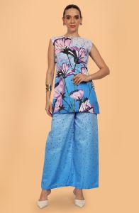 Ladies Blue Floral Printed Co-Ord Set
