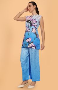 Ladies Blue Floral Printed Co-Ord Set