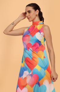 Ladies Colorful Heart Pattern Dress