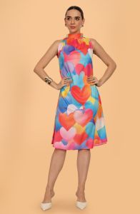 Ladies Colorful Heart Pattern Dress