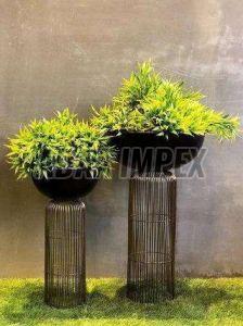 Black Barrel Duo Cylindrical Iron Planter Stand