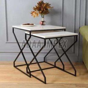 Black Crisscross Frame White Top Side Table Set