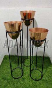 Copper Ribbed Bowl Iron Planter Stand