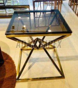 Golden Angular Triangle Frame Glass Top Side Table