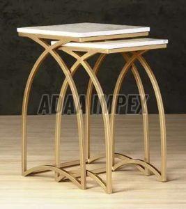 Golden Arched Leg Frame White Top Side Table Set