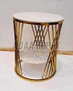 Golden Crisscross Frame Marble Shelf Side Table