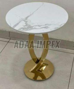 Golden Curved Base White Marble Top Side Table