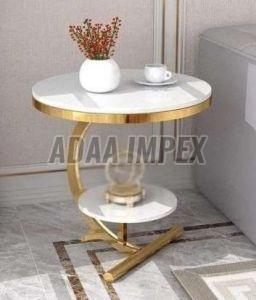 Golden Curved Frame White Top Side Table