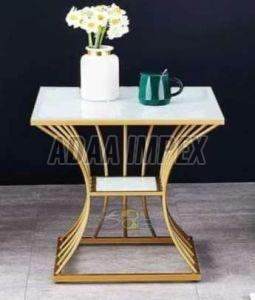 Golden Curved Support White Top Side Table