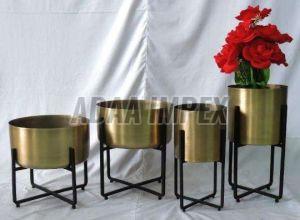Golden Cylindrical Iron Planter Stand
