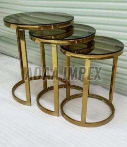 Golden Cylindrical Leg Frame White Top Side Table Set