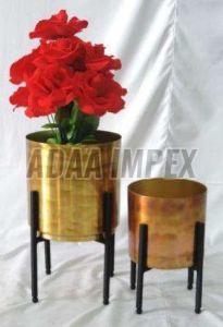 Golden Duo Cylindrical Iron Planter Stand