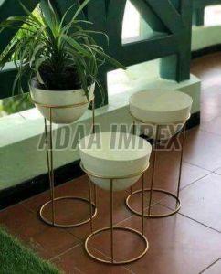 Golden Finish Cylindrical Iron Planter Stand
