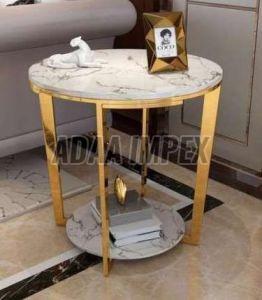 Golden Four Leg Frame Marble Top Shelf Side Table