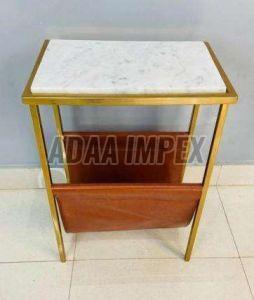 Golden Frame Marble Top Dual Shelf Side Table