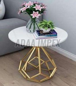 Golden Geometric Base White Round Top Side Table