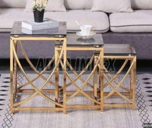 Golden Geometric Frame Black Top Side Table