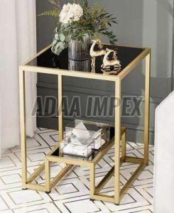 Golden Glass Top Geometric Frame Side Table